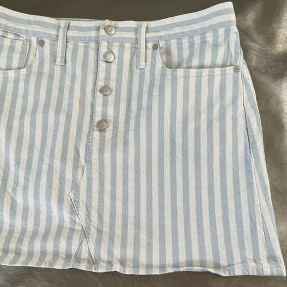 Madewell Stretch A-Line Mini Skirt in Pompano Stripe: Button-Front Edition - Picture 8 of 11